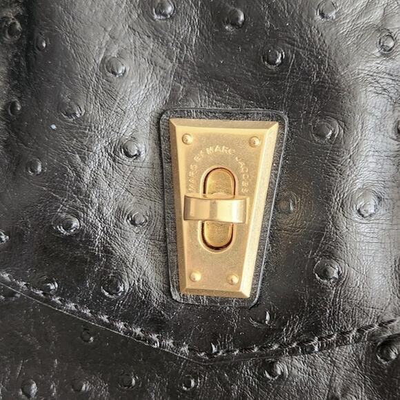 New Marc Jacobs Shoulder Bag Ostrich Black 2Way Crossbody - Picture 3 of 7
